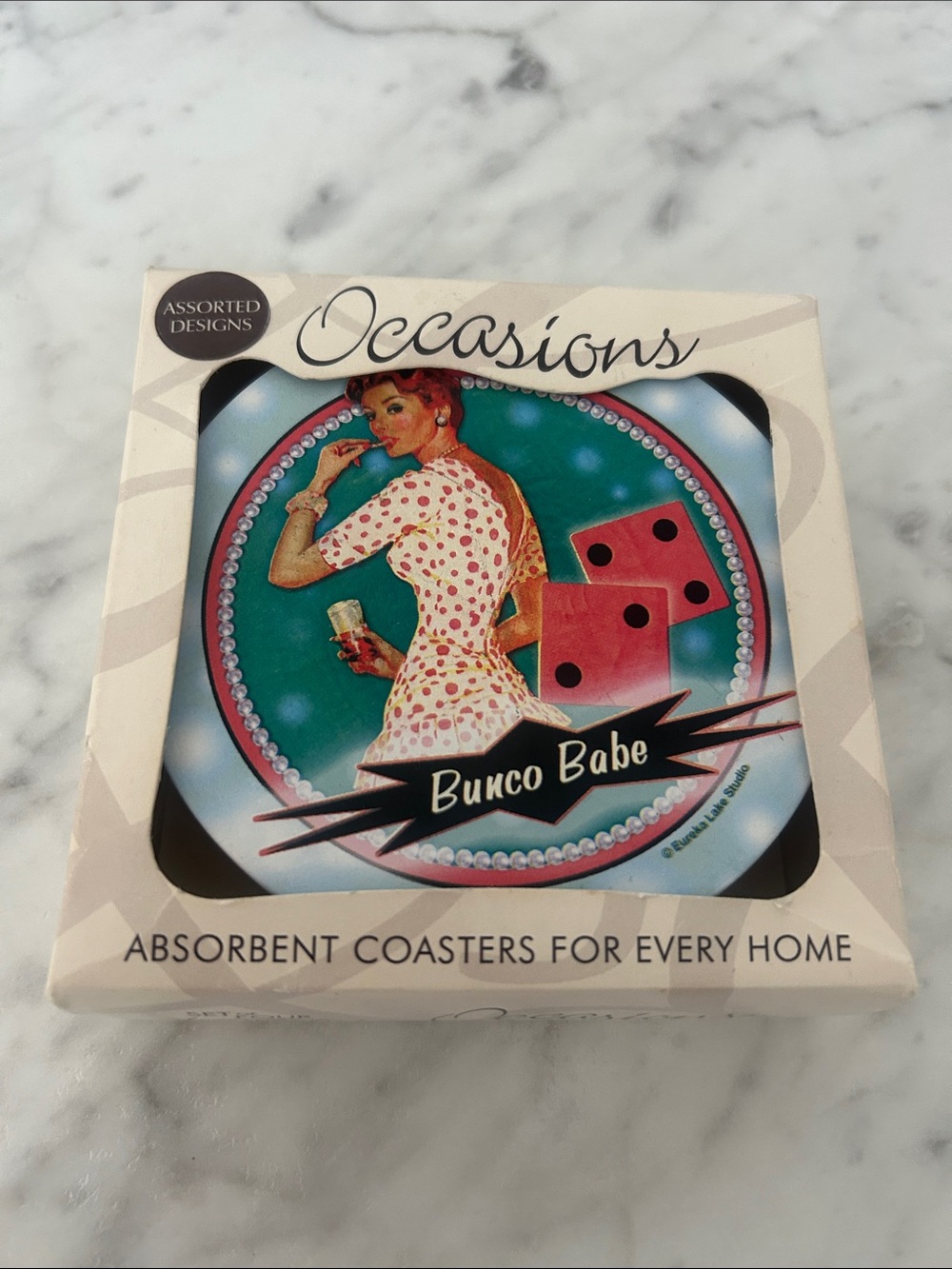 New in box Occasions Bunco Babe Coaster Set  4 designs